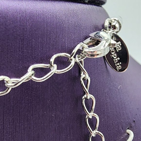 Retired LIA SOPHIA “Anew" Silver Tone Slide Pendant Black Cord Signed Necklace - Picture 4 of 7